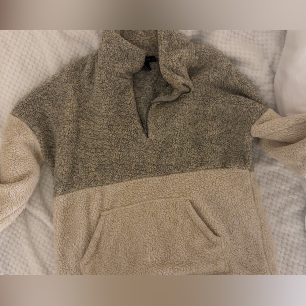 Gray and Tan Sherpa Jacket